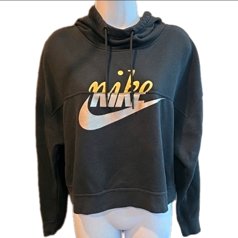 192h. Nike Women's Sportswear Rally Metallic Black Clash Cropped Hoodie Large